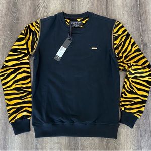 Hudson Luxury Black Sweatshirt with Tiger Sleeves NWT!